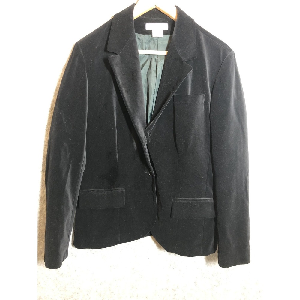 Prestige of Boston Blazer‎ Womens 14 Black Velvet Single Button Lined Jacket